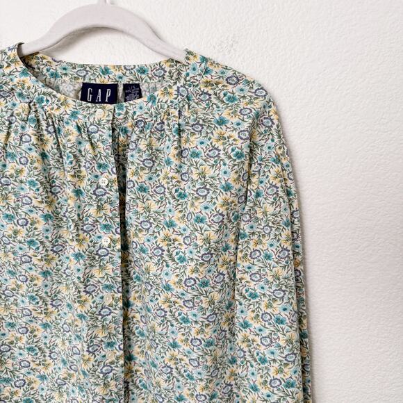 [Vintage] 90s GAP Green Floral Print Peasant Boho Button Front Blouse Sz Large L - Picture 9 of 11